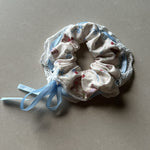White and Blue Doodle Combo Scrunchie Set