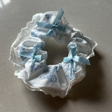 White and Blue Doodle Combo Scrunchie Set