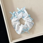 White and Blue Doodle Combo Scrunchie Set
