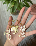 Couple Keychains made as a wedding gift . It has a Melbourne map cut out in which they have their wedding dates engraved .Each name has one part of the map it looks complete once they are put together. Get your customised keychains from Zatpat Bazar soon.