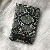 Snake Print Passport Cover With Customized Name And Charm Options.