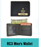 RC3  Black Mens Wallet With Customized Name And One Charm Option.